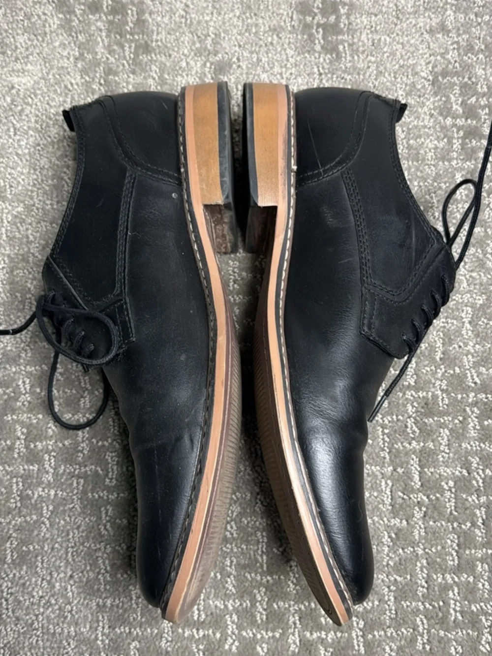 Steve Madden Black Leather Derby Shoes with Brown Welt Ortholite